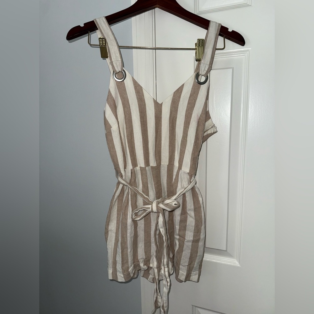 Striped Tan and White Romper